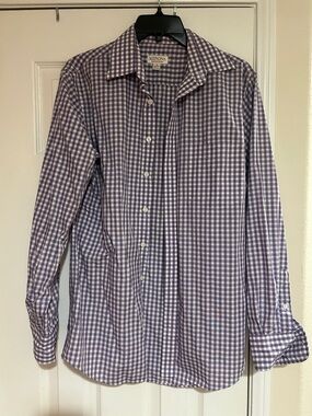 Men’s small Merona Purple and White Gingham Button-Up Dress Shirt